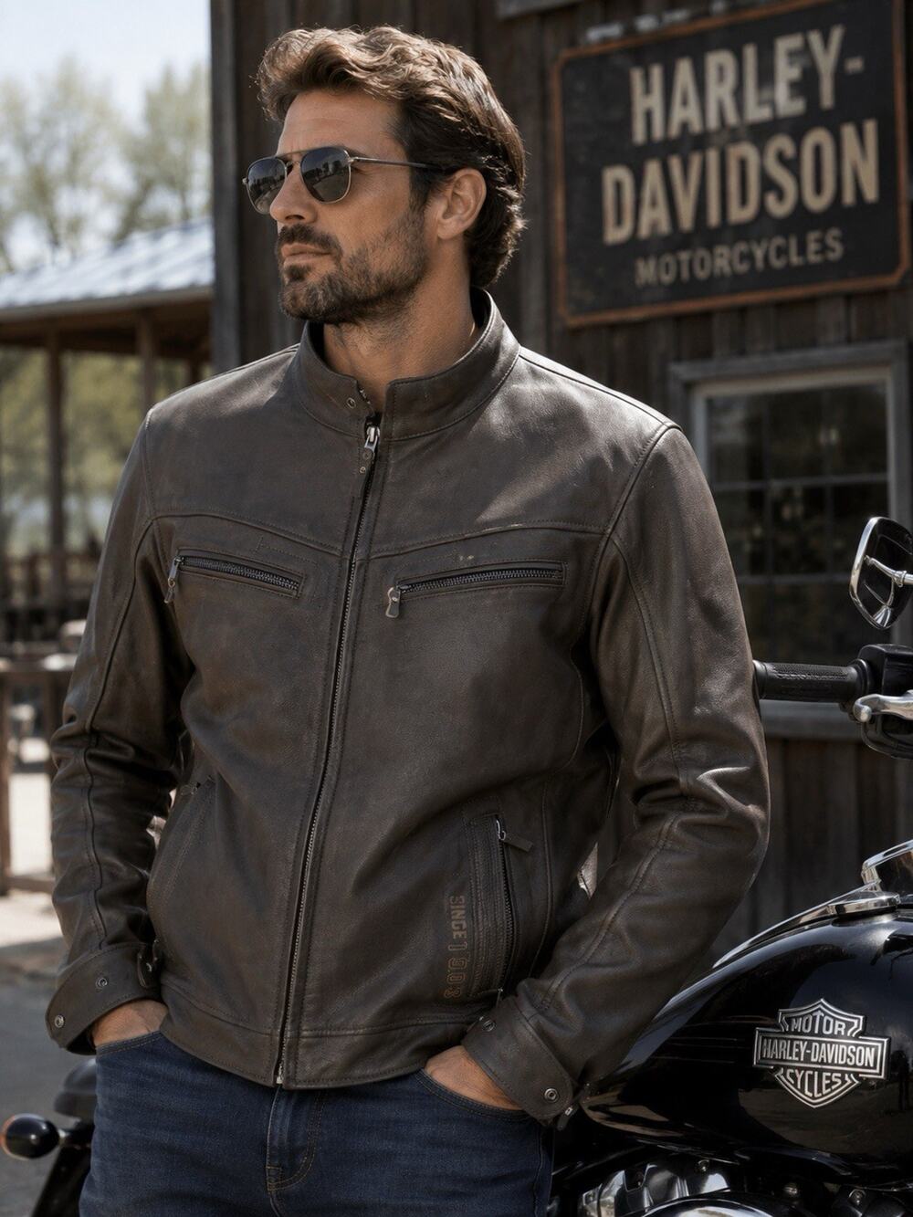 Harley Davidson Genuine MotorClothes Men’s L Cowhide Leather Motorcycle Jacket